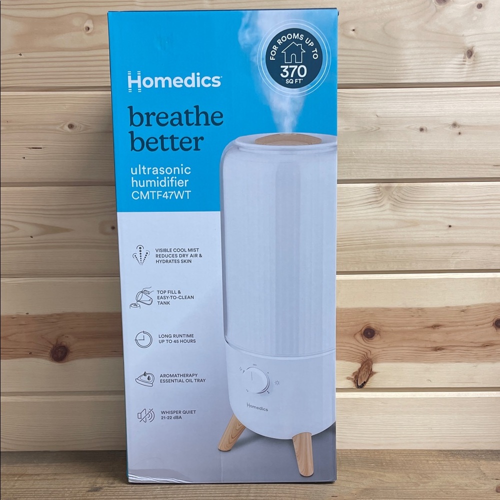 Homedics Ultrasonic Humidifier in White with Wood Accents